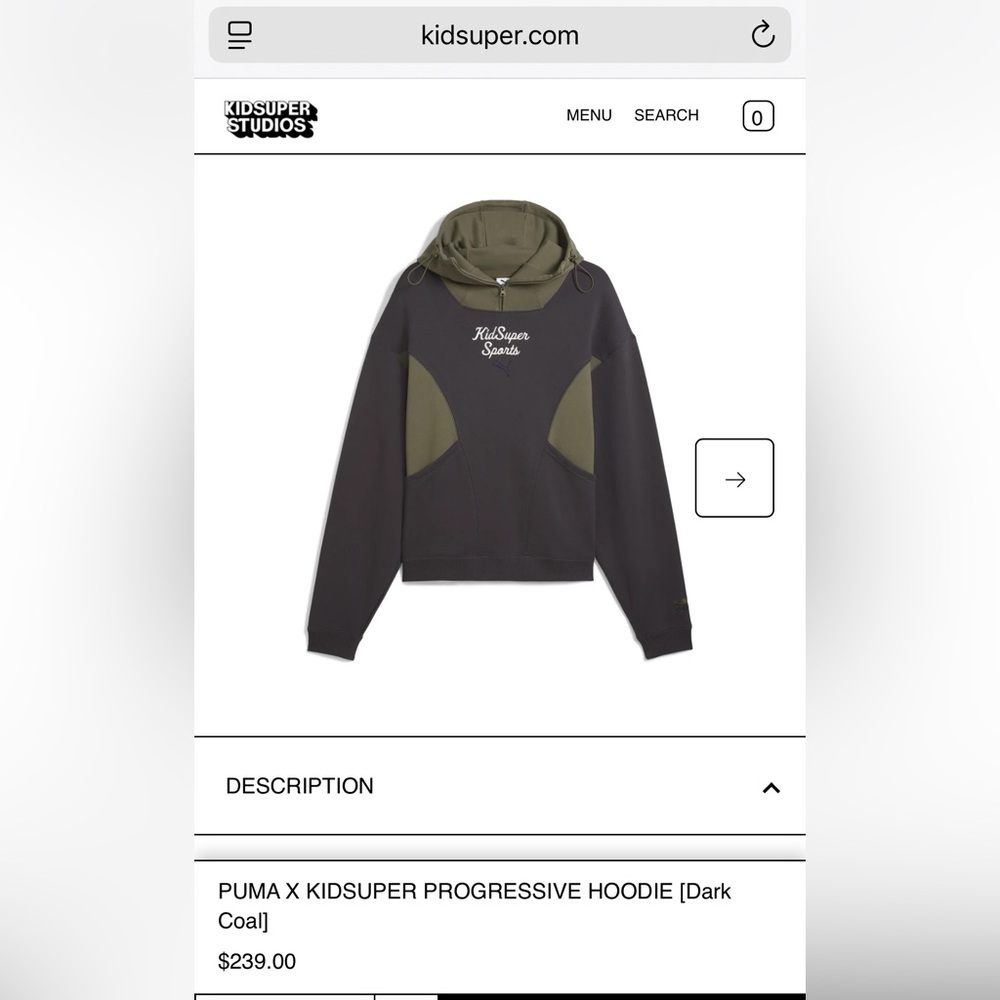Kidsuper x Puma Dark Coal quarter zip hoodie